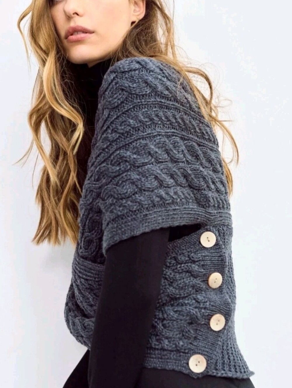 Aran Sweater Market Irish Crossover Wrap Large 100% Merino Wool Cable Sweater